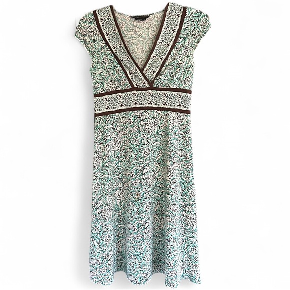 BCBGMaxAzria Dresses & Skirts - Y2K BCBGMAXAZRIA Babydoll Dot Print Dress Brown Teal Preppy Indie Sleeze Size M